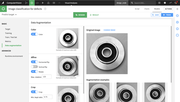 Visual computer vision capabilities in Dataiku.