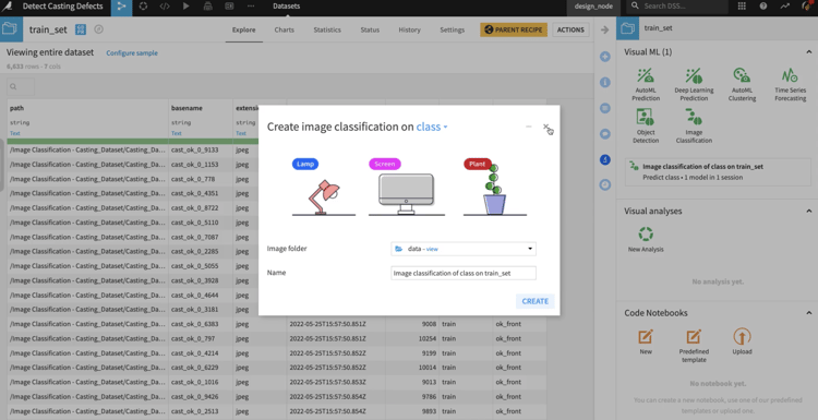 Visual ML create image classification