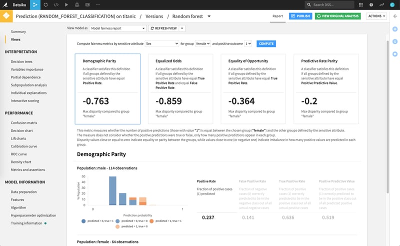 model fairness report Dataiku