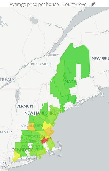dataiku map of data for most expensive and least expensive real estate on east coast