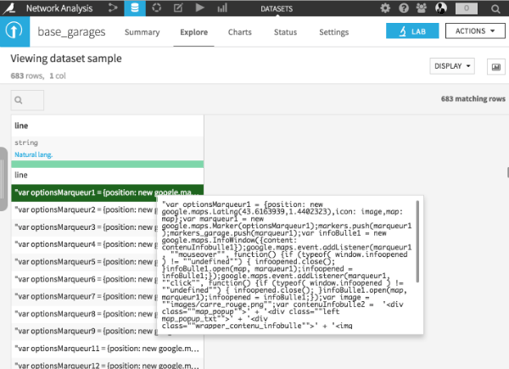 messy text field appearing on Dataiku DSS interface when looking at javascript tags