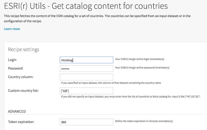 Catalog content for countries in Dataiku DSS