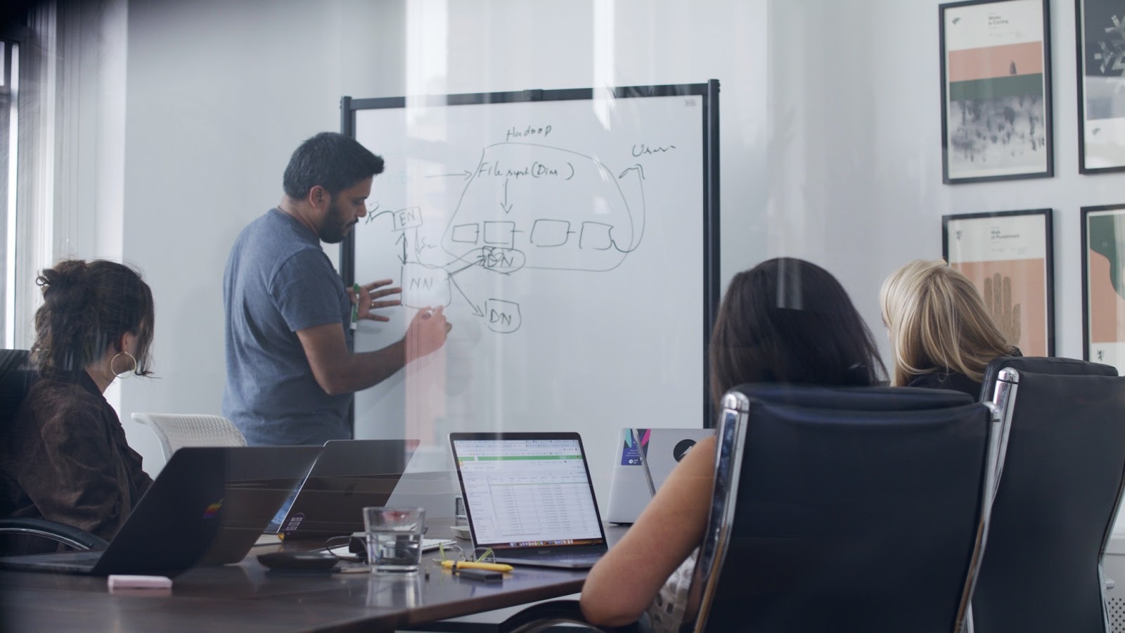 people in conference room with dataiku and whiteboard