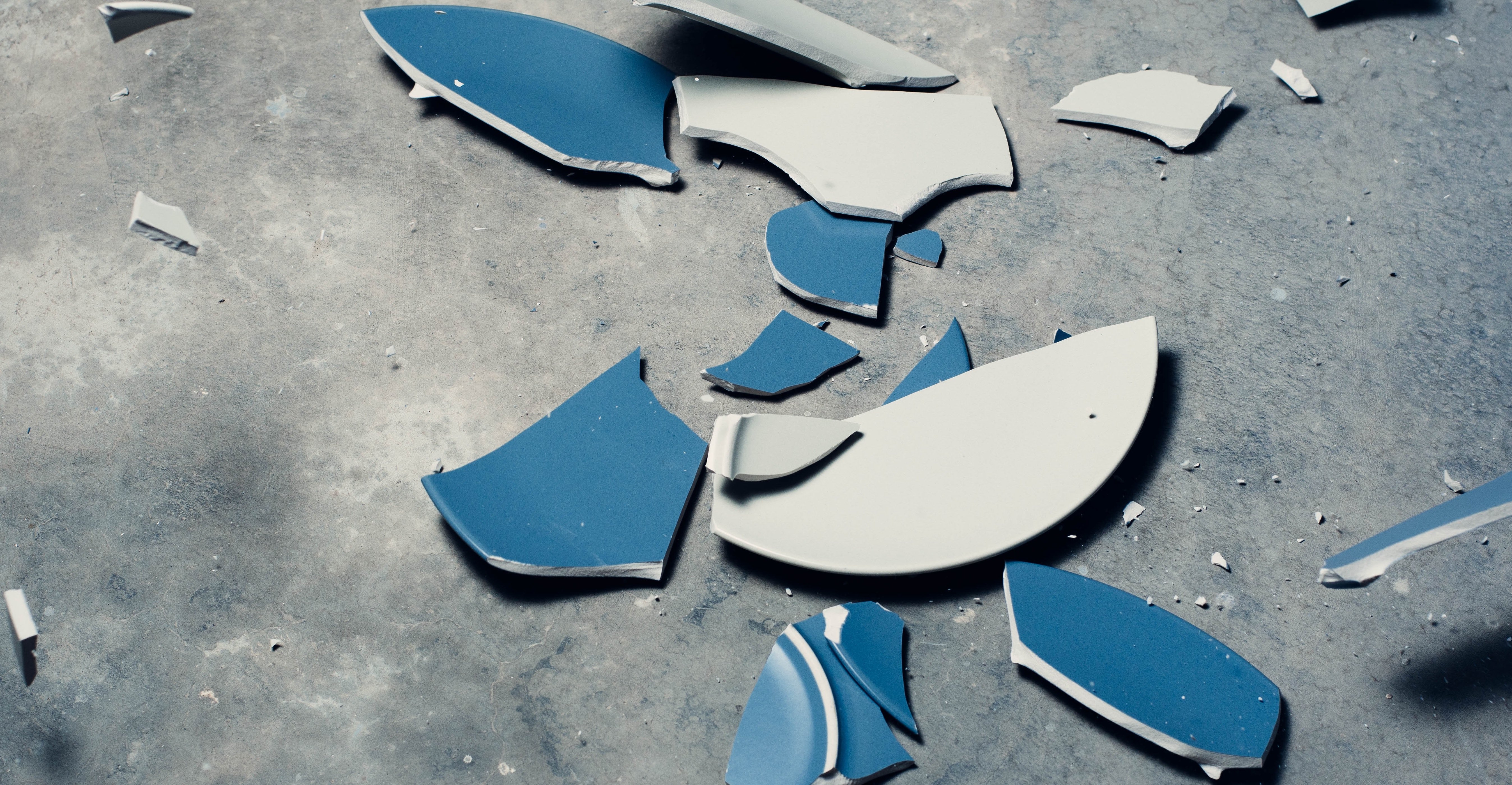 broken plate pieces on the floor