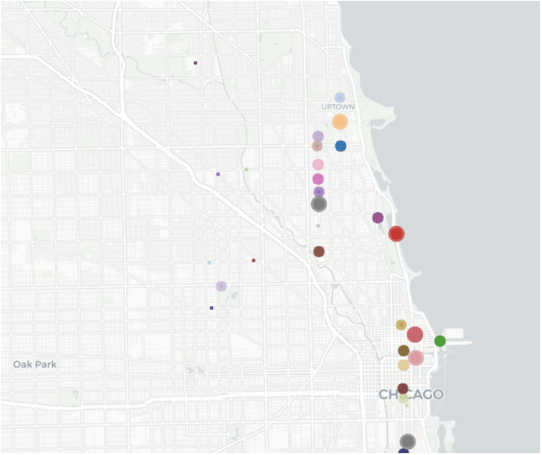 map of Divvy Chicago shared bike stations popular with female riders