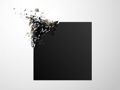 abstract black quadrant dissolving in a grey empty space