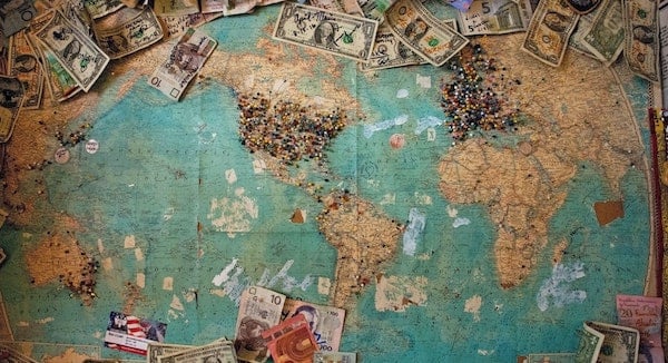 money on a world map