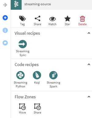 Code and visual Recipes in Dataiku for streaming