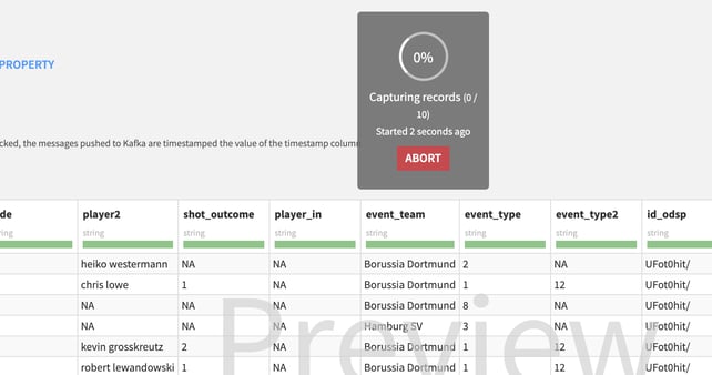 istening to the stream in Dataiku — first 10 events received