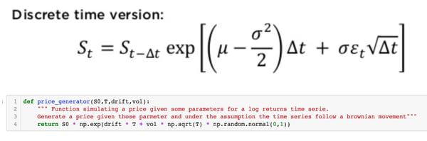 equation synthezising Geometric Brownian motion, machine learning option pricing