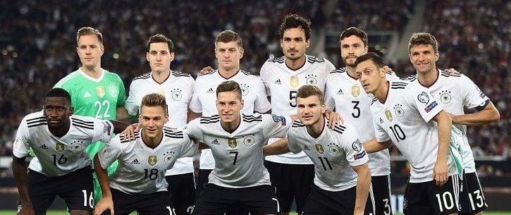Germany national soccer team huddled on stadium  during 2018 FIFA world cup