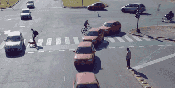 self driving cars at an intersection