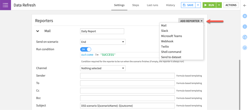 Easily create reporters to notify users of scenario status, so that they are always in the know. 
