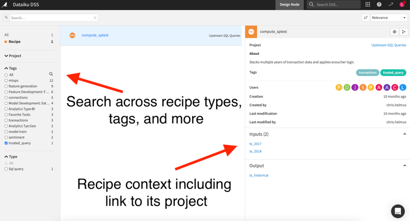 Finding the right recipe to reuse in the catalog