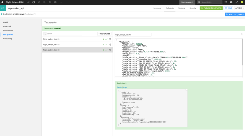 Test API services and endpoints within Dataiku before deploying.
