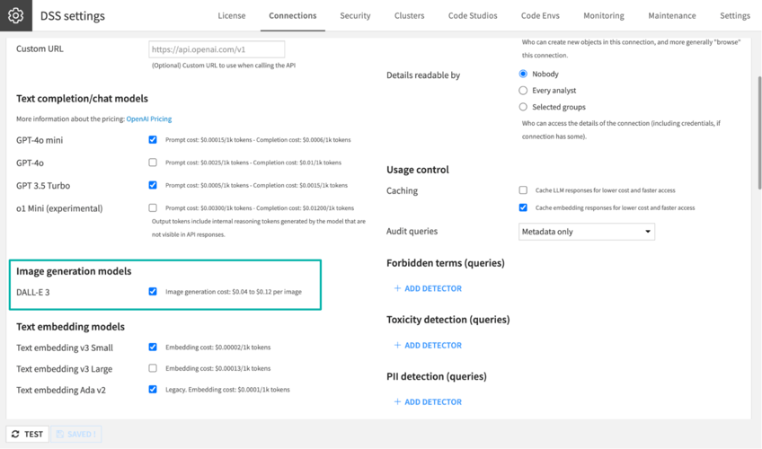 LLM Mesh connections with image generation can be used to generate images in Dataiku Answers and the LLM Mesh API.