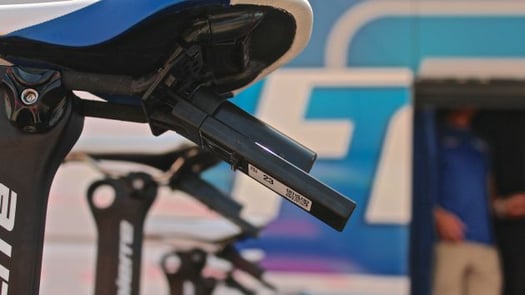 close-up of a sensor attached to a professional racing bike seat 