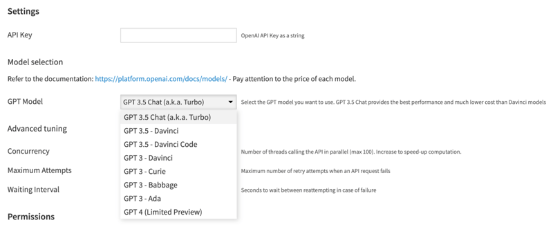 select OpenAI model