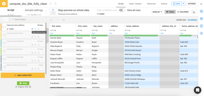 Preview steps in the prepare recipe before applying them to data. 