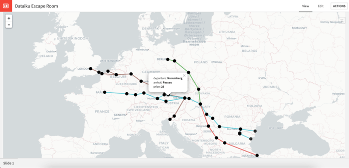 Map of the Orient Express train itineraries, built with Dataiku’s native visualization/charting features