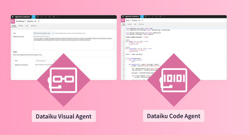 visual vs code agent in Dataiku
