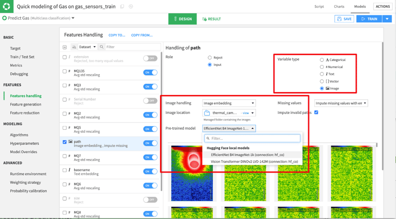 Enable text or image features, then choose an embedding model from the LLM Mesh 