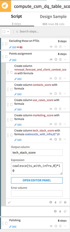 Implementing business rules for the CRM data quality project in Dataiku