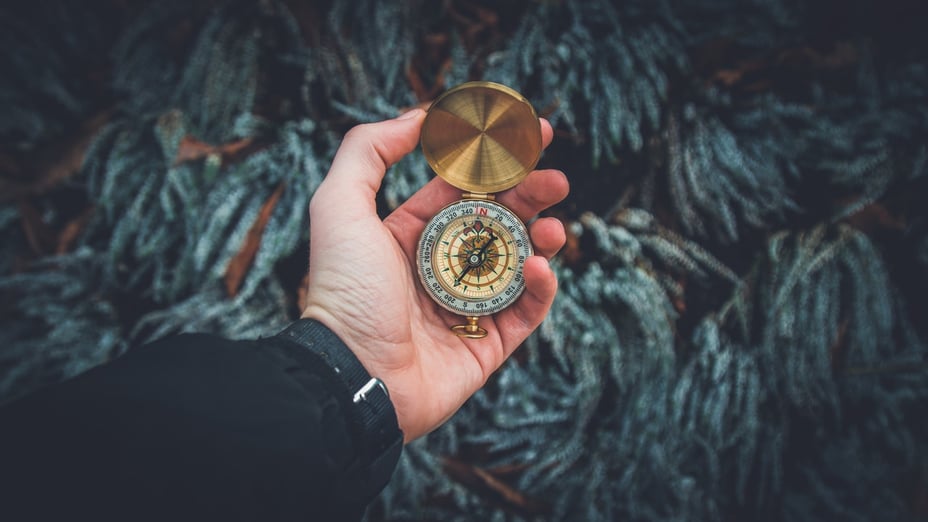 person holding golden compass 