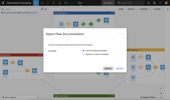 screenshot showing how you can produce a quick snapshot of everything in your data flow for financial reporting with dataiku