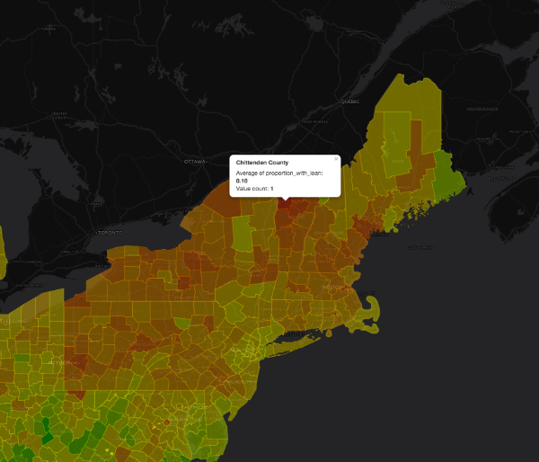 heatmap of proportion with student loans
