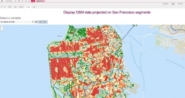 OSM data visualization projected on San Francisco segments