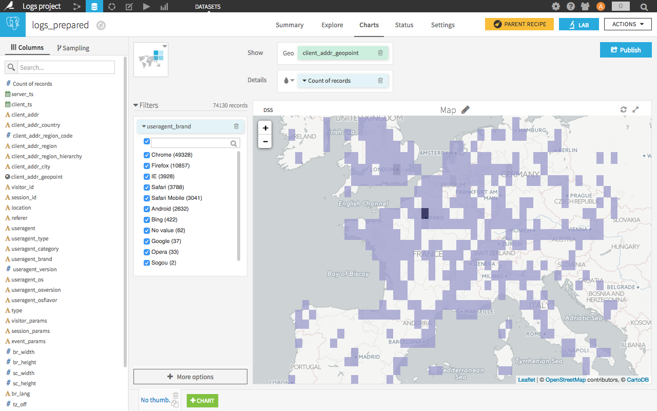 Map built from geolocation 