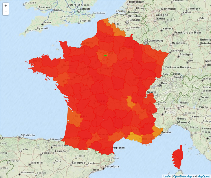 interactive map of French regions with the highest number of fragrance stores built with and visualized in Dataiku DSS