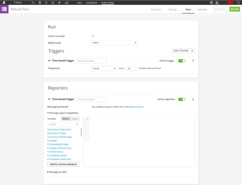 The reporter setup in Dataiku DSS